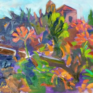 Iglesia con geranios